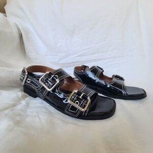 Steve Madden Shiny Black Buckle Sandals